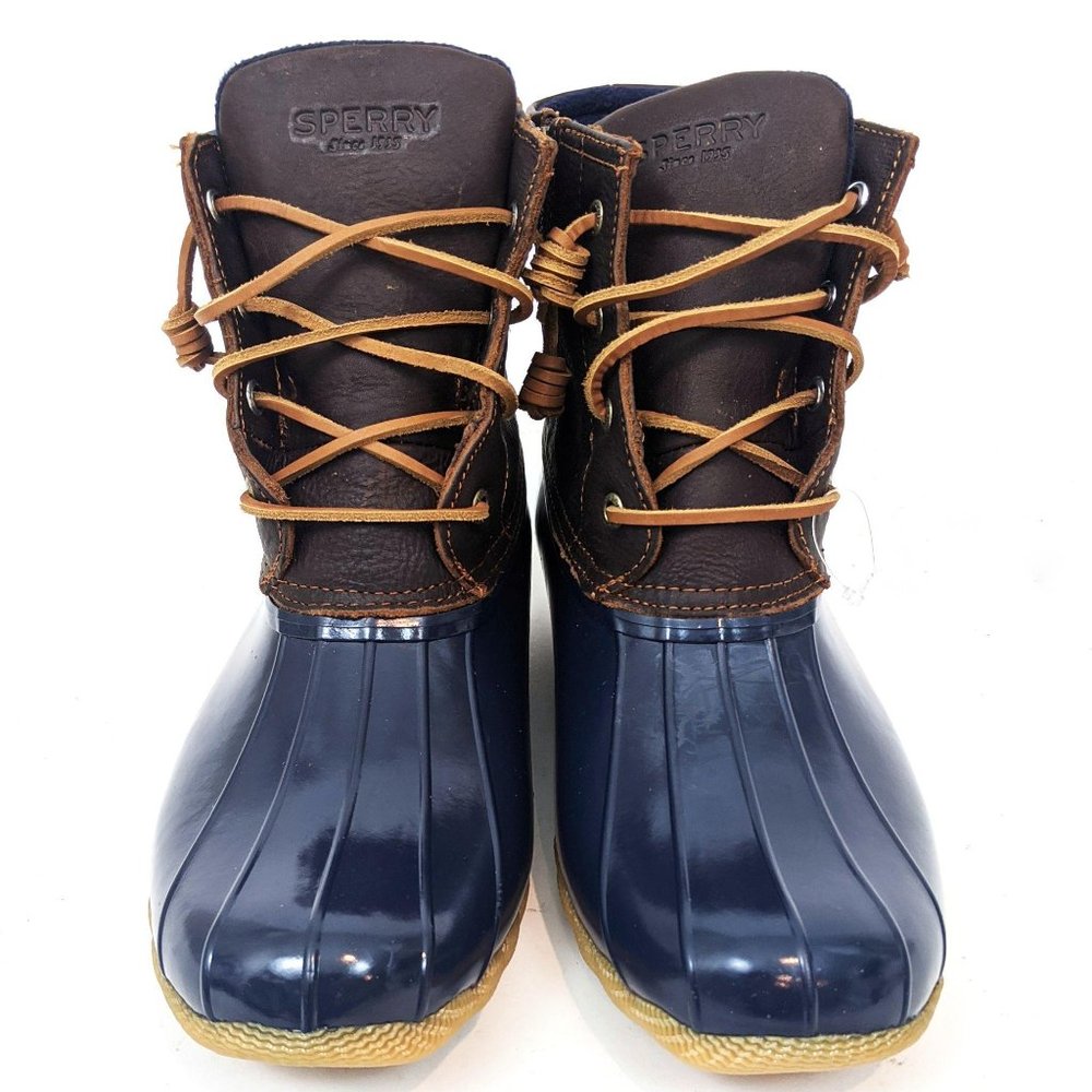 Sperry Saltwater Leather Duck Boots NEW Navy Blue - Picture 2 of 9